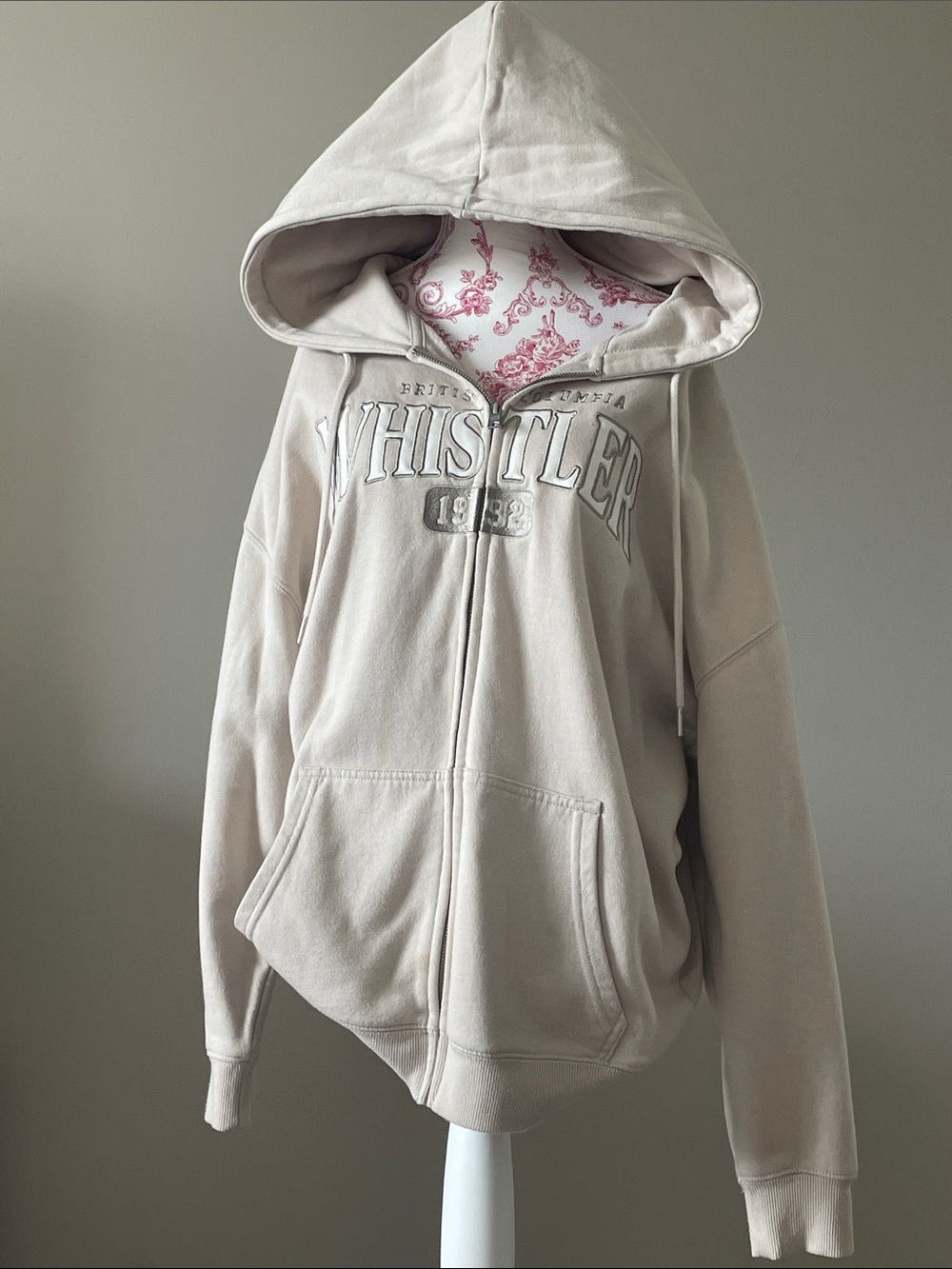 Garage 1992 Oversized Beige Zip-Up Hoodie